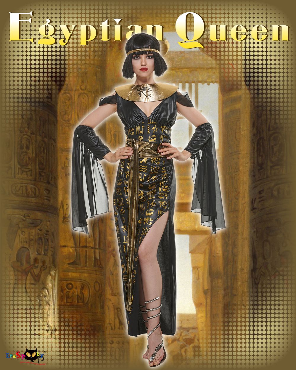 Effaçable Halloween Femmes Gloden Reine Égyptienne Cléopâtre Costume Robe Sexy