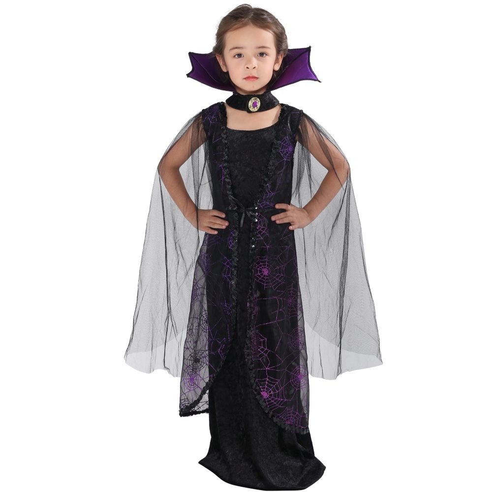 Eraspooky Girl’s Vampire Costume Halloween Gothic Dress Victorian Vampiress Bat