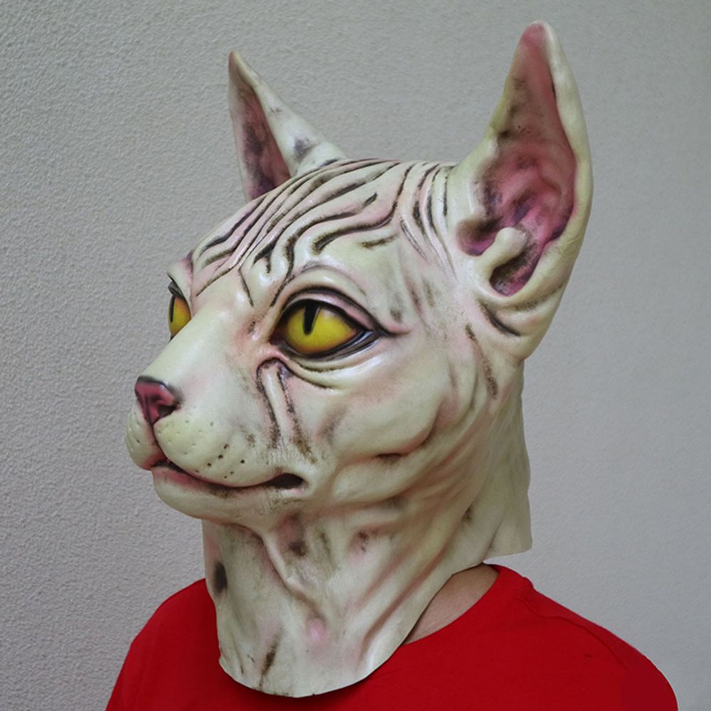 Masque de chat EraSpooky Sphynx Costume d'Halloween Masque d'animal en latex Masque de fête de carnaval effrayant