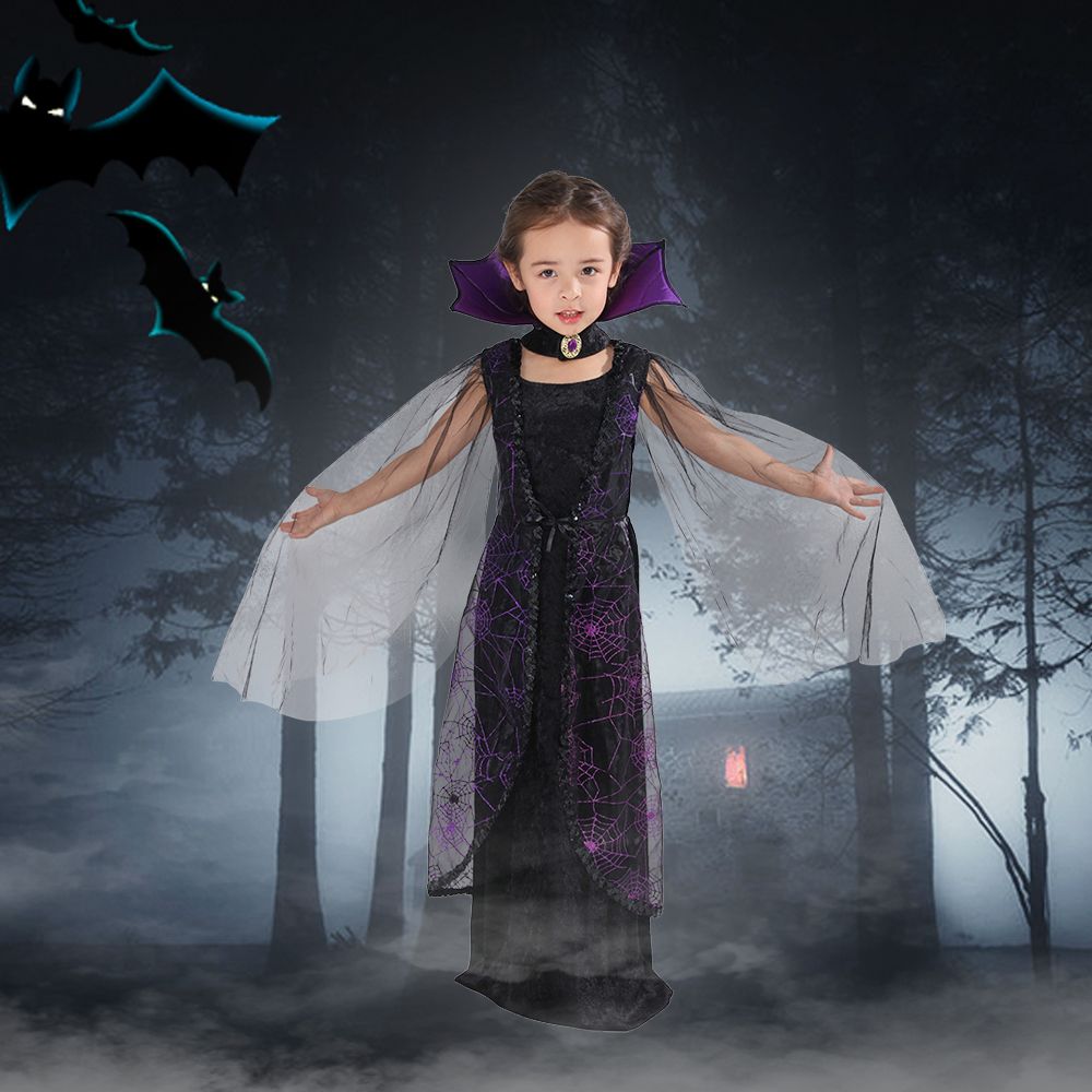 Eraspooky Girl's Vampire Costume Halloween Gothic Dress Victorian Vampiress Bat