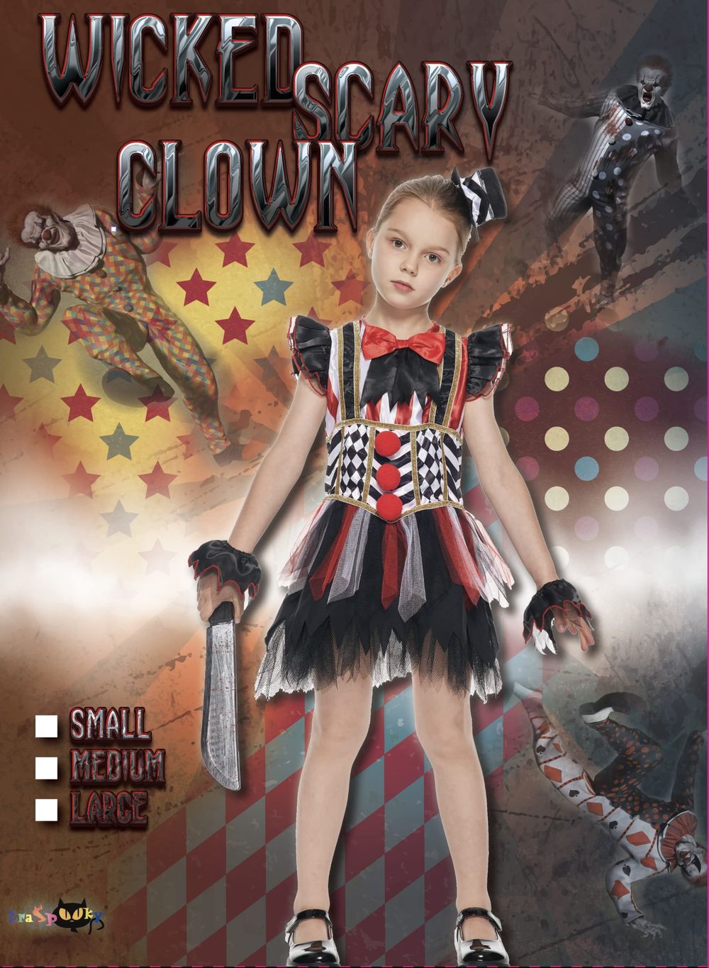 Eraspooky Halloween Kids Creepy Clown Costumes for Girls Scary Clown Dress Party Suit