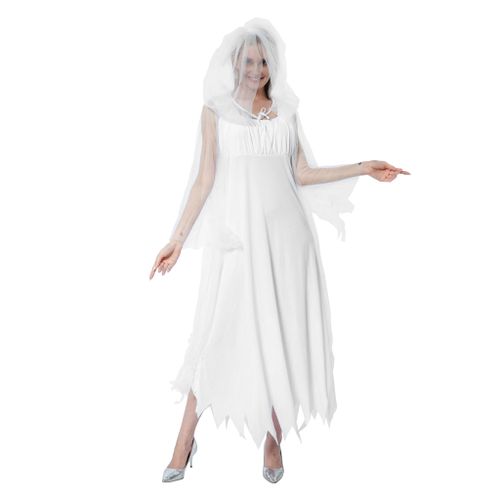 EraSpooky Costume Fantôme pour Femme Mariée Cape à Capuche Blanche Costume Adulte - Fête Cosplay Drôle
