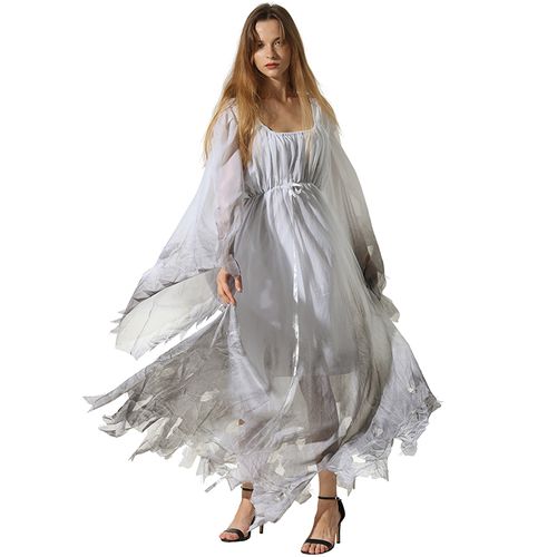 EraSpooky Women Gossamer Ghost Costume Gothic Victorian White Fancy Dress
