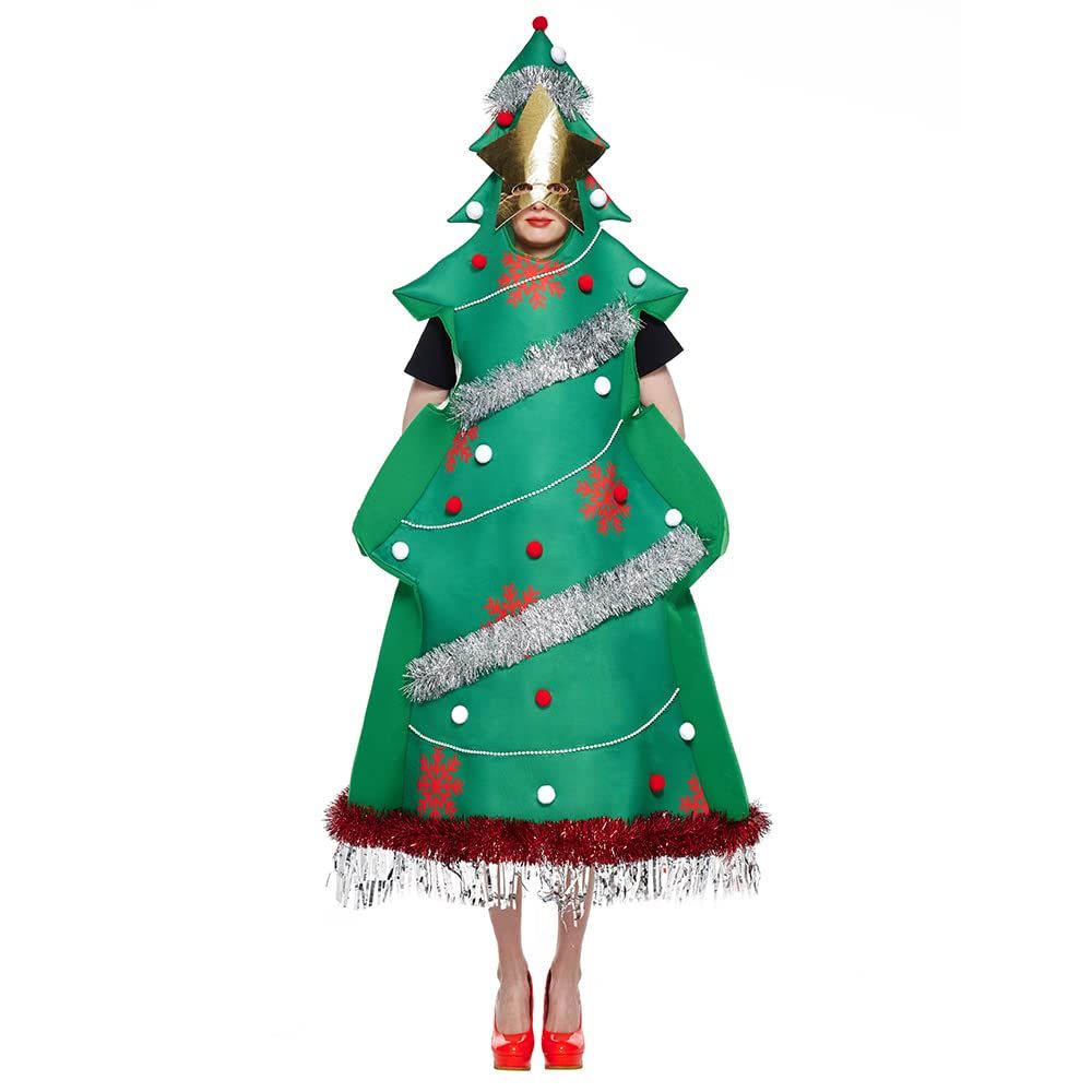 Eraspooky Weihnachtsbaum-Kostüm für Erwachsene, lustiges Xmas-Party-Unisex-Kleid