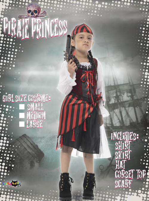 EraSpooky Girl's Pirate Costume Halloween Deluxe Dress Up Suit