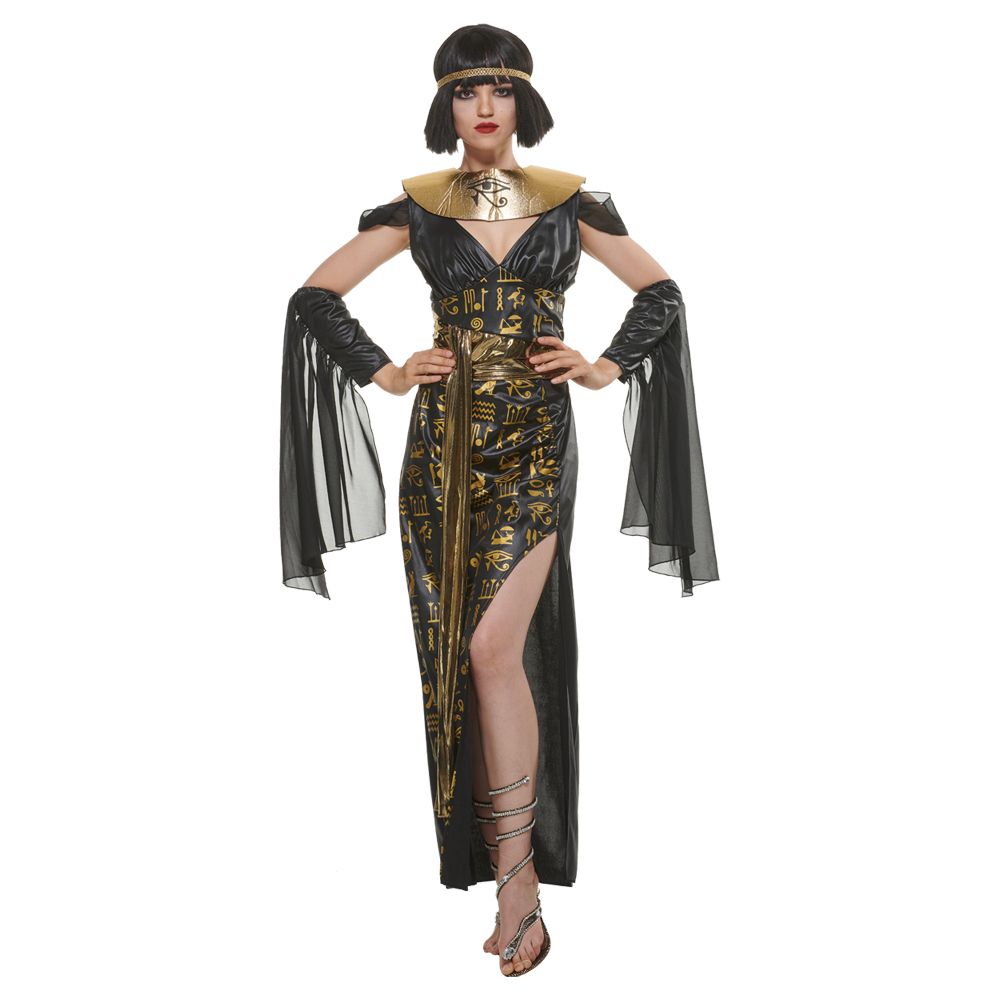 Effaçable Halloween Femmes Gloden Reine Égyptienne Cléopâtre Costume Robe Sexy