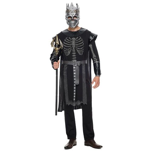 Effaçable Halloween Adulte Squelette Sombre Roi Costumes Hommes Effrayant Os Monarque avec Masque Costume De Fête