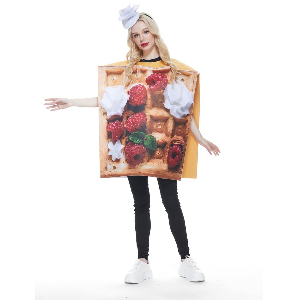 Disfraz de gofre de Eraspooky, disfraz de Halloween para mujer y adulto, traje de postre, talla única, disfraz de comida, mascota Fuuny