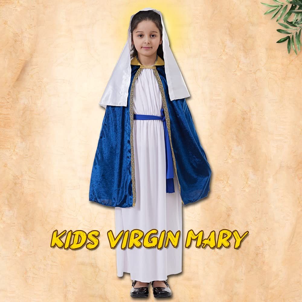 EraSpooky Disfraz de Virgen María para Niñas Personajes Bíblicos Vestidos de Natividad para Niños