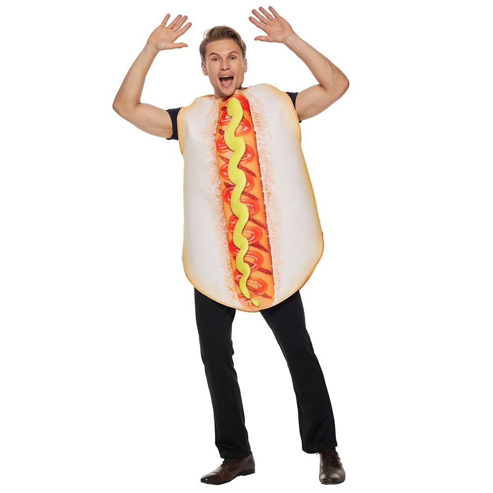Eraspooky Schwamm-Hotdog-Kostüm für Erwachsene, Halloween, lustiges Essen, Cosplay-Kostüm, mehrfarbig