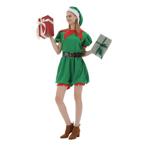 EraSpooky Christmas Elf Santa's Helper Costume for Women Party Fancy Dress with Hat