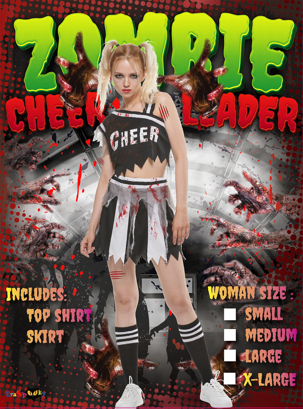 Eraspooky Zombie Cheerleader Kostüm Damen Halloween Blutiges Kleid