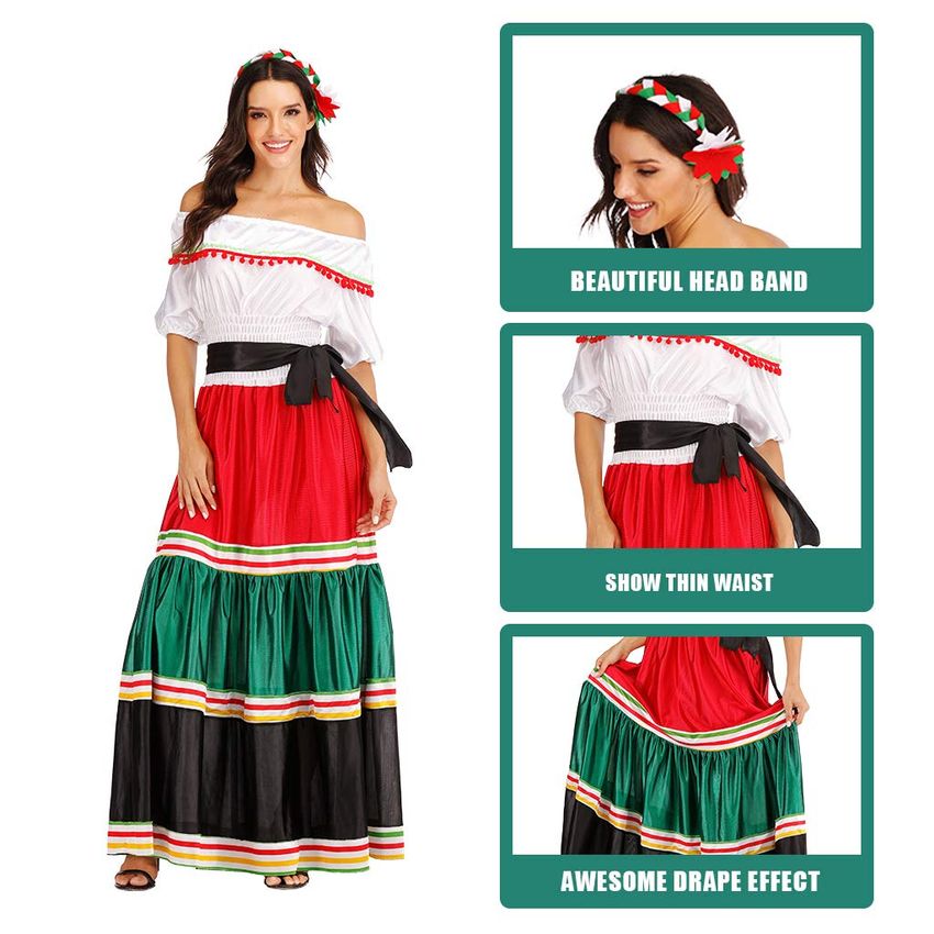 Eraspooky Women s Mexican Dress Halloween Costume Adult Traditional Senorita Blouse Dance Skirt