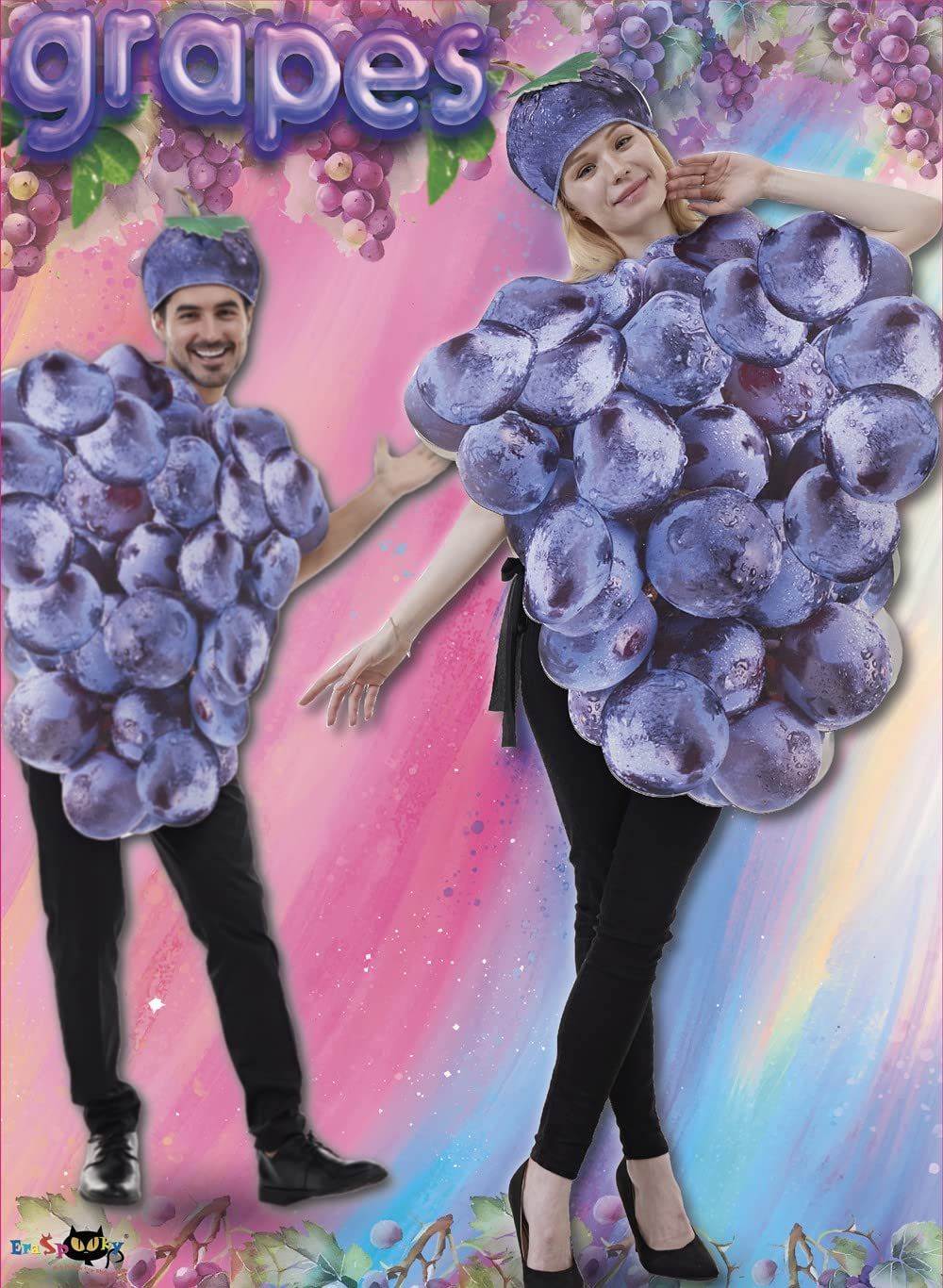 EraSpooky Adult Purple Grapes Bunch Costume with Hat, Funny Food Party Halloween Suit