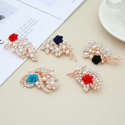 DP Y-32  Alloy rhinestone pearl colorful flower brooch