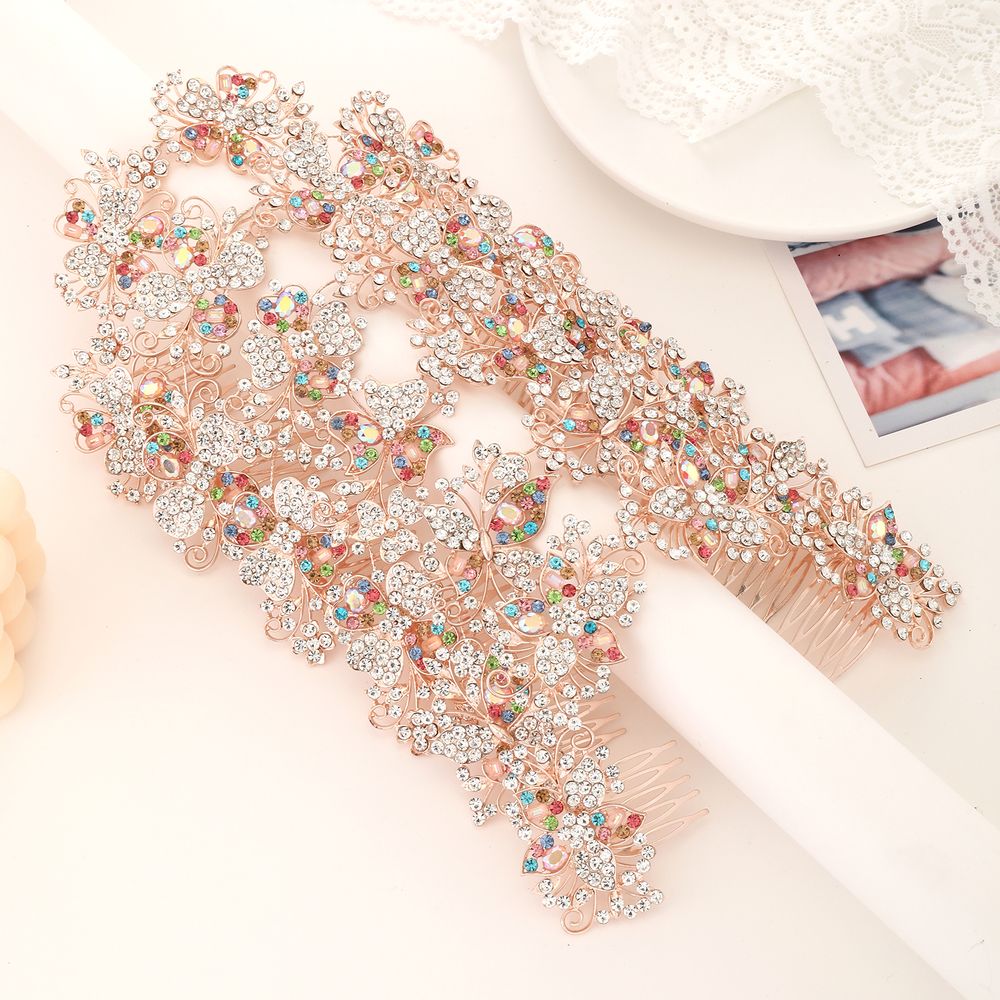 DP A-118  Alloy AB rhinestone crystal butterfly flower fork comb chain