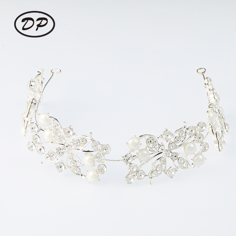 DP B-3977 Alloy rhinestone pearl butterfly flower Hair Chain