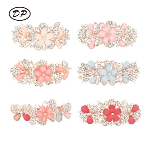 DP B-5102 Alloy colorido strass flor borboleta grampo de cabelo