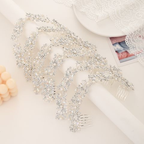 DP A-127  Alloy rhinestone pearl butterfly flower fork comb chain