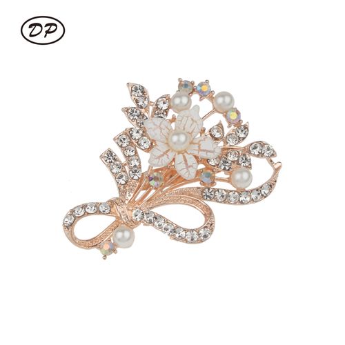 New high quality flower brooch shiny luxury alloy pearl rhinestone brooch wholesale