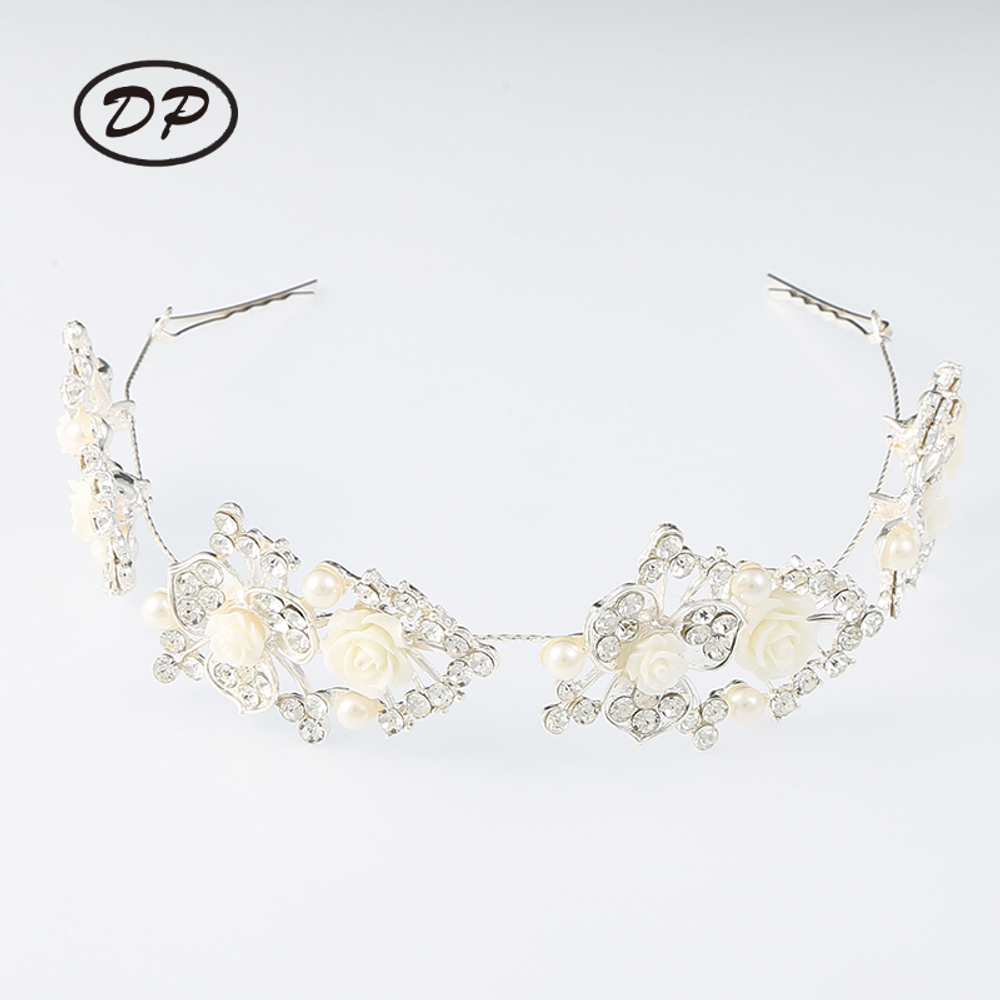 DP E-33  Fashion Alloy rhinestone  pearl  flower Hair Chain