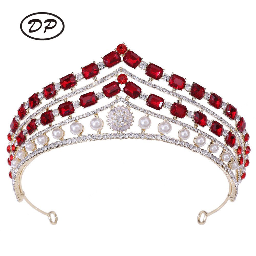 DP HG-1111 Corona barroca de cristal de perla de diamantes de imitación de aleación