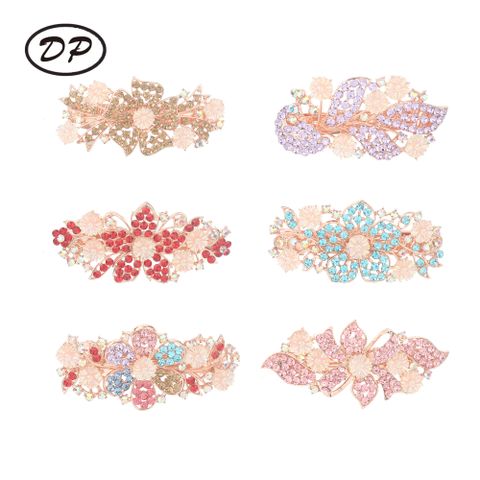 DP B-5091 Alloy colorido strass flor pavão grampo de cabelo