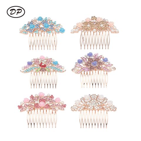 DP A-303 aleación de moda colorido rhinestone perla flor horquilla