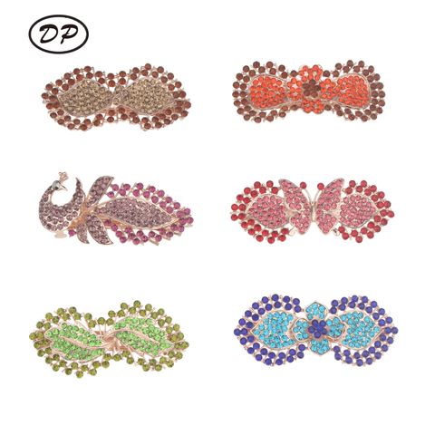 DP B-5097 Aleación colorida flor de diamantes de imitación mariposa arco estilo pavo real Pinzas para el cabello