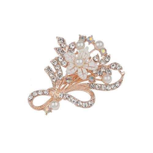 DP Y-35  Alloy rhinestone pearl flower brooch
