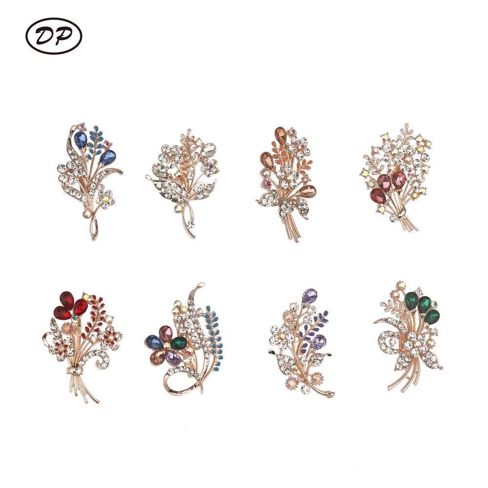 Novos pinos de broche de luxo broches de metal flor de strass para mulheres elegantes jóias de noiva de casamento