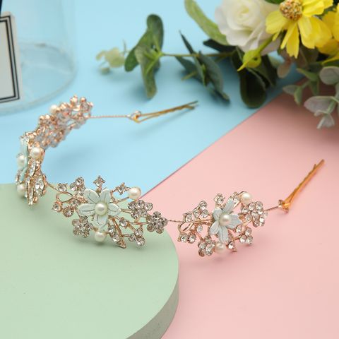 DP E-15 Elegant  Alloy rhinestone pearl colorful flower Hair Chain