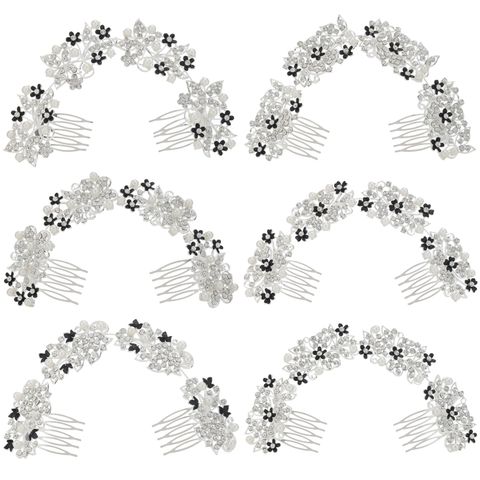 DP A-103 Catena a pettine a forcella con fiore nero perla e strass in lega