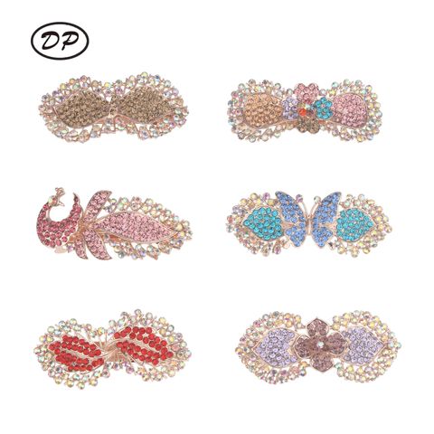 DP B-5097 Aleación colorida flor de diamantes de imitación mariposa arco estilo pavo real Pinzas para el cabello
