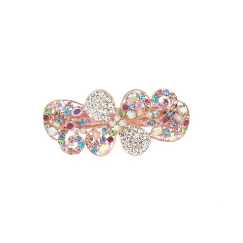Venta al por mayor flores coloridas mariposa pavo real horquilla dama nuevo diseño elegante flor animal rhinestone metal primavera pinzas para el cabello