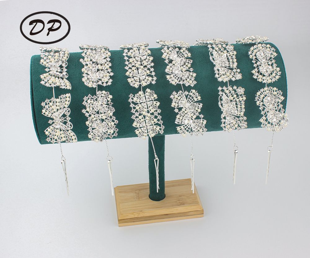 DP E-111 Diseño de moda Aleación rhinestone perla mariposa arco Cadena para el cabello