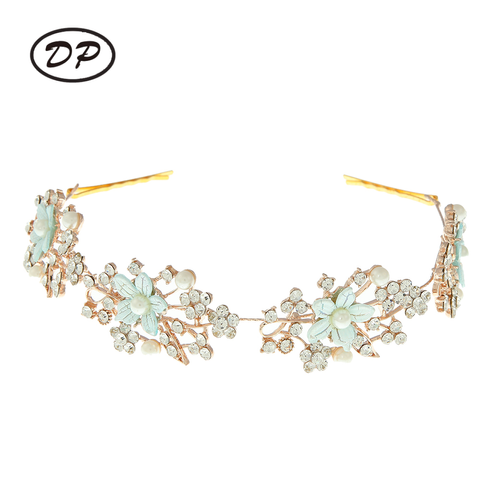 DP E-15 Elegant Alloy rhinestone pearl colorful flower Hair Chain