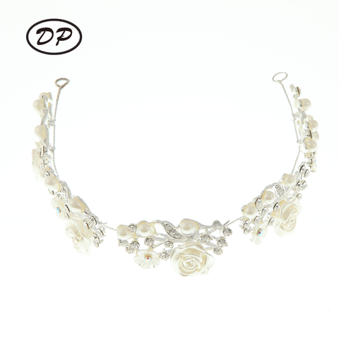 DP E-3 Elegant Alloy rhinestone pearl butterfly flower Hair Chain
