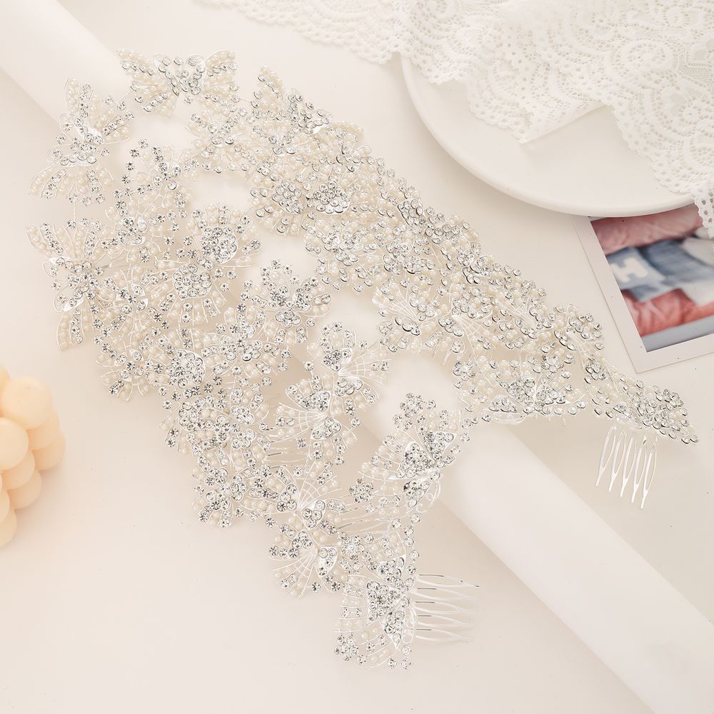 DP A-136  Alloy rhinestone pearl bow butterfly flower fork comb chain