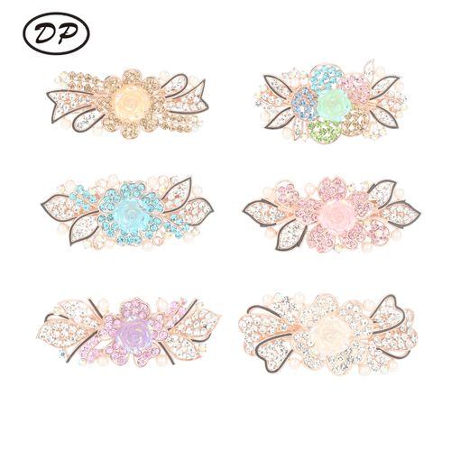 DP B-5106 Alloy colorido strass pérola flor grampo de cabelo