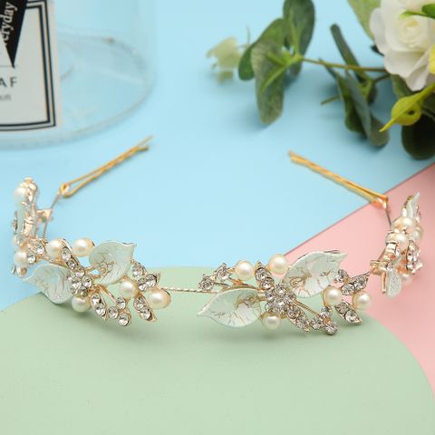 DP E-25  Alloy rhinestone pearl  colorful leaves flower Hair Chain