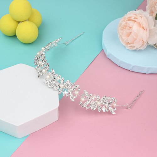 DP E-102 럭셔리 합금 라인석 진주 나비 꽃 헤어 체인