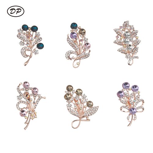 New high quality flower leaf brooch shiny luxury alloy colorful rhinestone brooch wholesale