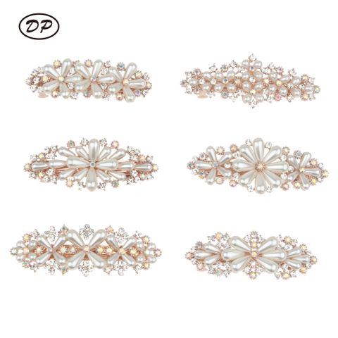 DP B-5034, venta al por mayor, horquillas de flores de venta al por mayor, horquillas para el pelo con resorte de Metal con diamantes de imitación y perlas para mujer