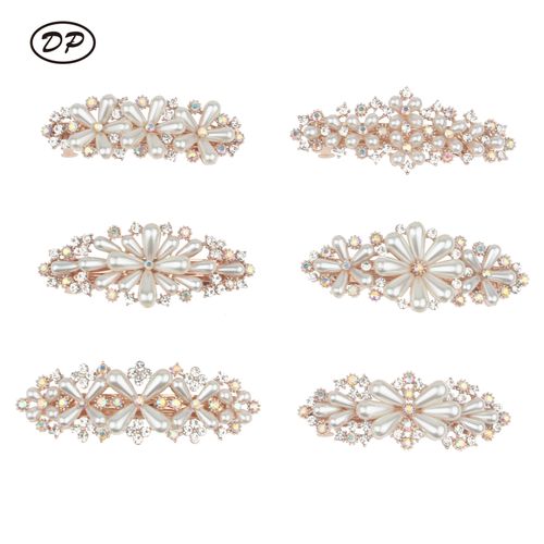 DP B-5034 gros vente chaude fleur pinces à cheveux dames perle strass métal printemps pince à cheveux épingles à cheveux