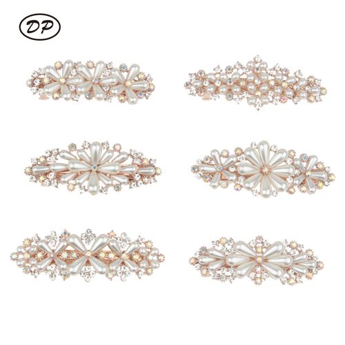 DP B-5034 Wholesale Hot Selling Flower Hairgrips Ladies Pearl Rhinestone Metal Spring Hair Clip Hairpins