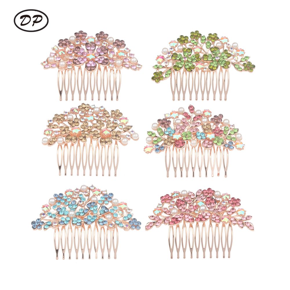 DP A-302 우아한 합금 다채로운 라인 석 진주 나비 꽃 머리핀