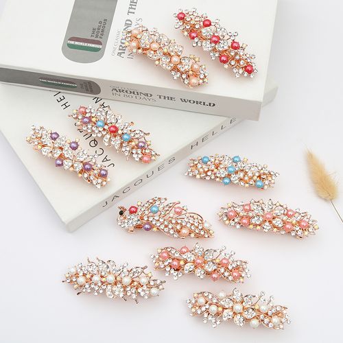 DP B-3983 Alloy strass pérola pavão flor grampo de cabelo