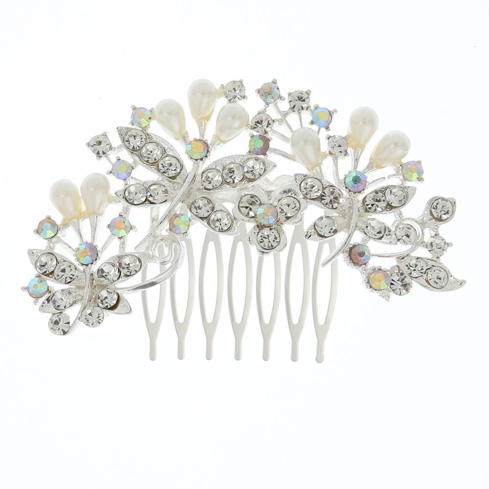 DP A-57 elegante aleación de diamantes de imitación perla mariposa flor horquilla