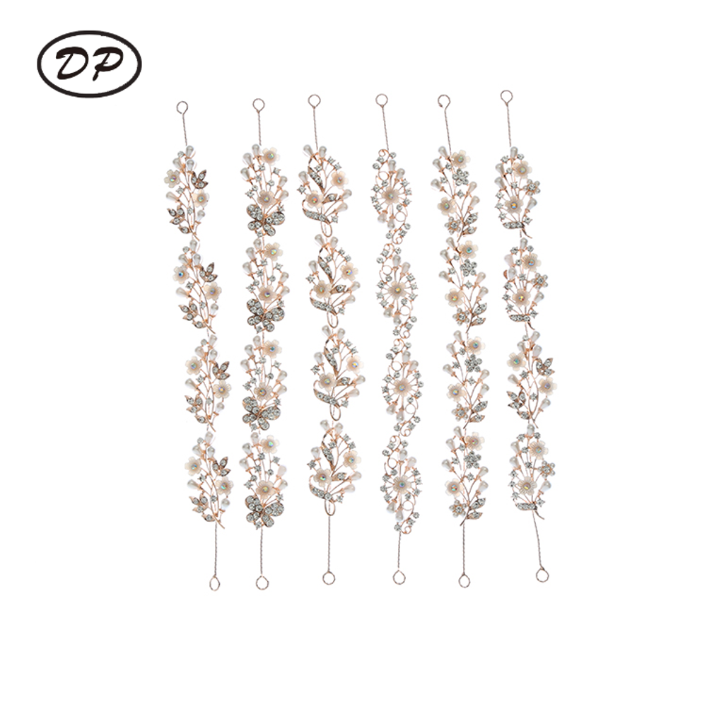 DP B-3974  Alloy rhinestone pearl butterfly flower Hair Chain